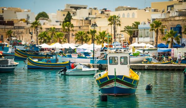 colorful fishing boat in the bay near Marsaxlokk in Malta