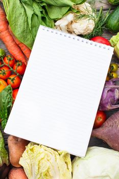 Shopping list on the vegetables with copy space