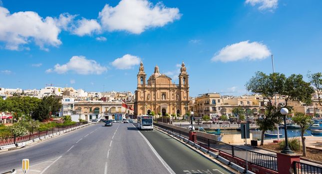 Valletta, Malta - 25 May 2015: picturesque photo of Msida Parish Church in Valletta from Triq Marina road in Malta