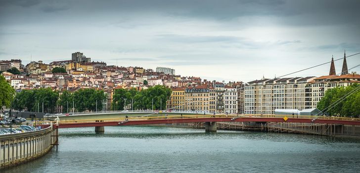 beautiful view from river Lyon city, France