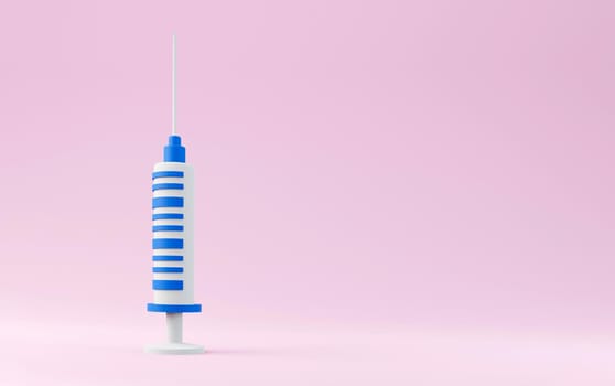 3d Syringe for vaccine, vaccination, injection, flu shot. Vaccination icon with Medical equipment. Minimalism concept. 3d illustration render with copy space