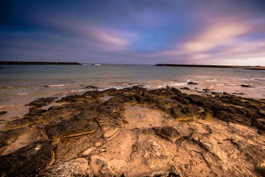 beautiful violet sky meets sea on sunset