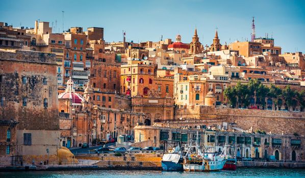 view on Valletta from The Grand Harbour in Malta