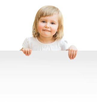 little girl with board isolated on a white background