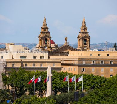 view on the top of the St. John's Co-Cathedral in Valletta in Malta