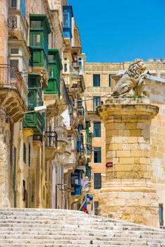 picturesque typical narrow street of Valletta in Malta