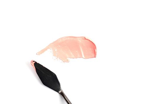 a painting palette knife isolated on a white background painting a pink with copy space