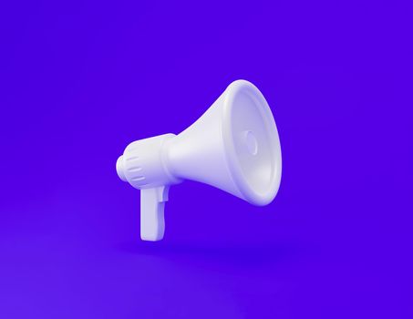 3d realistic white plastic megaphone with shadow and copy space isolated on blue background. Marketing time Advertisement idea minimal concept.3d render illustration