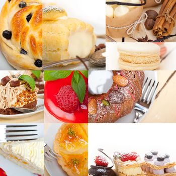 fresh colorful delicious homemade dessert cake selection composition collage 