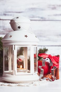 Cristmas lantern with cutting and ingredients for baking