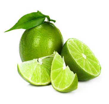 Chopped lime fruit isolated on white background. High quality photo