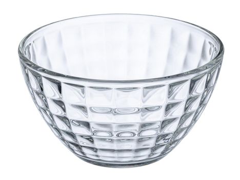 Empty glass bowl isolated on white background front view