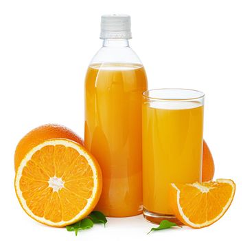 Bottle of fresh orange juice isolated on white background