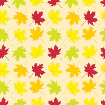Seamless pattern of colorful autumn maple leaves for wrapping paper, wallpaper, pattern fills, web page background and more. illustration. .