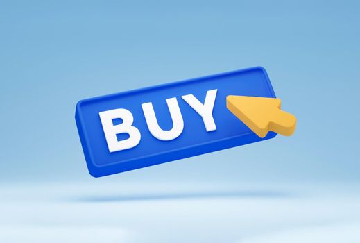 3d buy button with mouse click symbol isolated on pastel blue background. Modern minimal style Internet shopping concept. 3d rendering