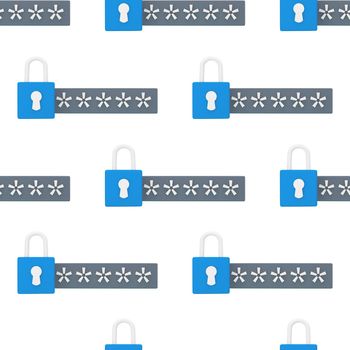 Seamless pattern 3d lock and password field. Password protected secure login concept. minimal creative concept in blue and black colors isolated on white. 3d rendering