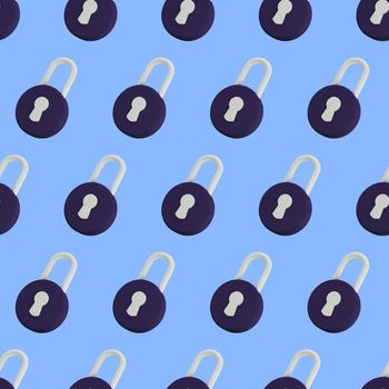 Padlock seamless pattern. Security, safety, protection, privacy concept. Minimalism concept. 3d illustration 3D render