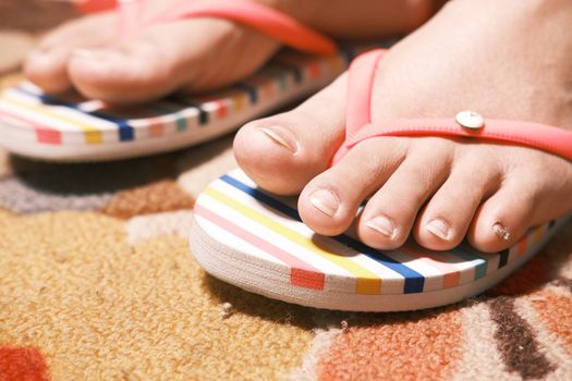 close up of women feet in a sendal