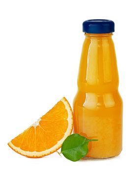 Bottle of fresh orange juice isolated on white background