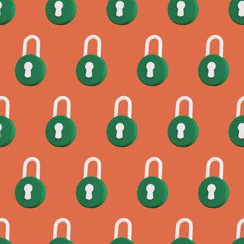 Padlock seamless pattern. Security, safety, protection, privacy concept. Minimalism concept. 3d illustration 3D render