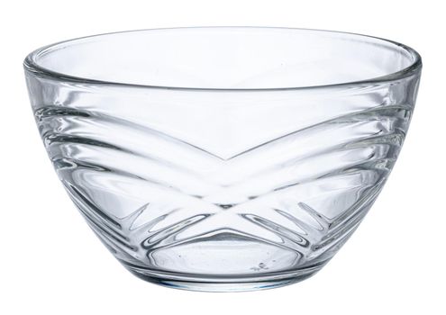 Empty glass bowl isolated on white background close up