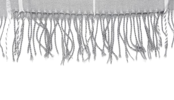 Part of a beautiful gray scarf in a cage isolated on a white background with an area for text