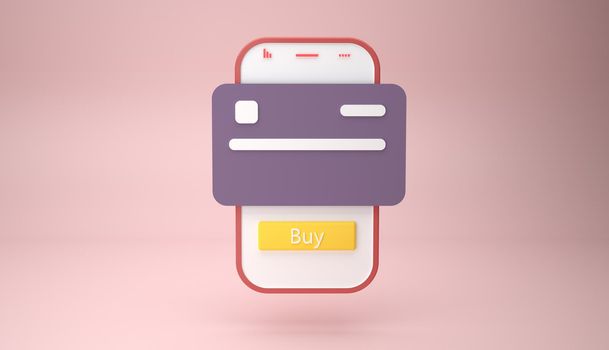 3D Online mobile payment concept with smartphone and credit card, 3d render illustration