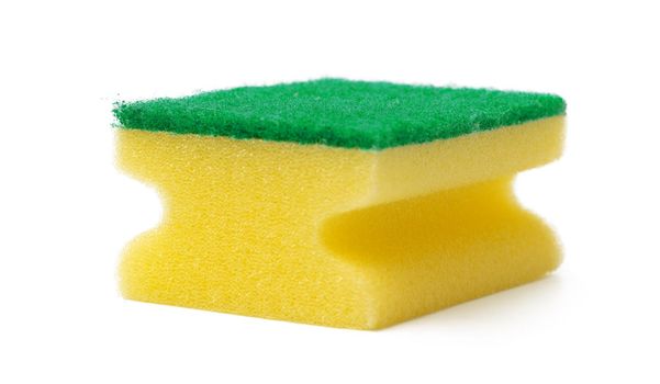 Sponge for dish cleaning isolated on white background, close up