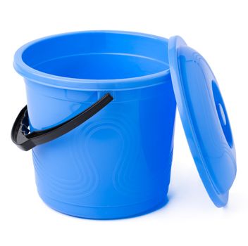 Single plastic bucket isolated on a white background, close up