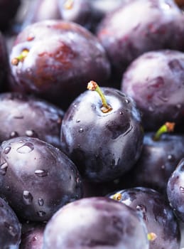 Fleshy wet plums close up as a background