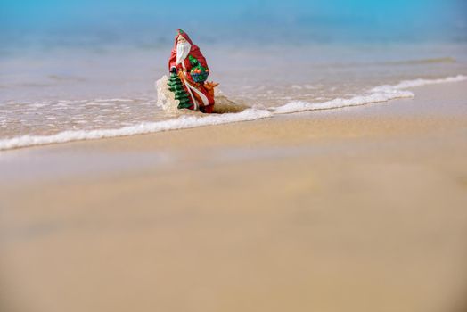 Christmas vacation background. Summer Santa Claus. New Year on sea