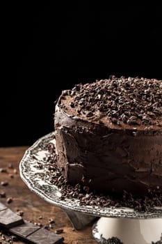 delicious chocolate cake with copy space
