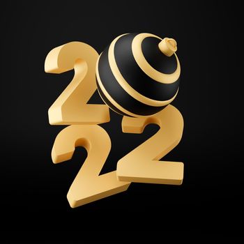 2022 new year abstract background with 3d spheres. black and gold Christmas luxury minimal concept. Decoration design for New Year. 3d rendering