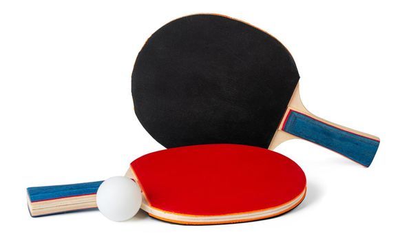 Two ping pong rackets isolated on white background. Close up.