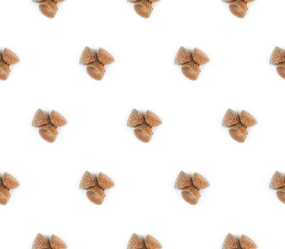 Autumn acorns seamless pattern on white background. Flat lay, top view