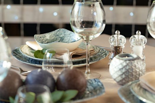 Close up photo of a table setting. Close up.