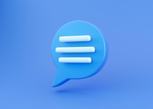 3d blue Speech bubble chat icon isolated on blue background. Message creative concept with copy space for text. Communication or comment chat symbol. Minimalism concept. 3d illustration render