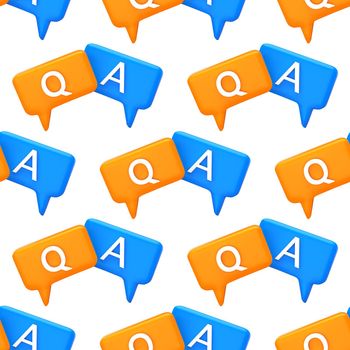 Seamless pattern Question and Answer Bubble Speech minimal concept. Cartoon 3d QA chat bubble illustration. 3d render