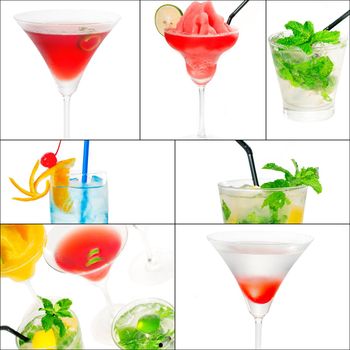 selection of cocktails drinks  collage composition nested on a square frame