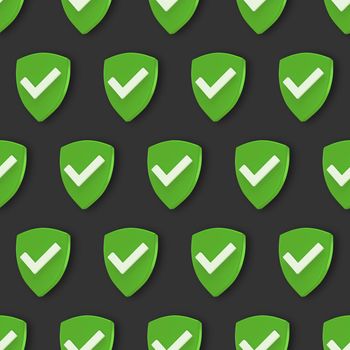 Protection shield seamless pattern. Security check Icon. Tick mark approved icon. Minimalism concept. 3d illustration 3D render