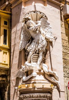 statue of S.Luigi in a street of Valletta city in Malta