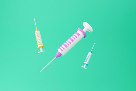 3d Syringe for vaccine, vaccination, injection, flu shot. Vaccination icon with Medical equipment. Minimalism concept. 3d illustration render