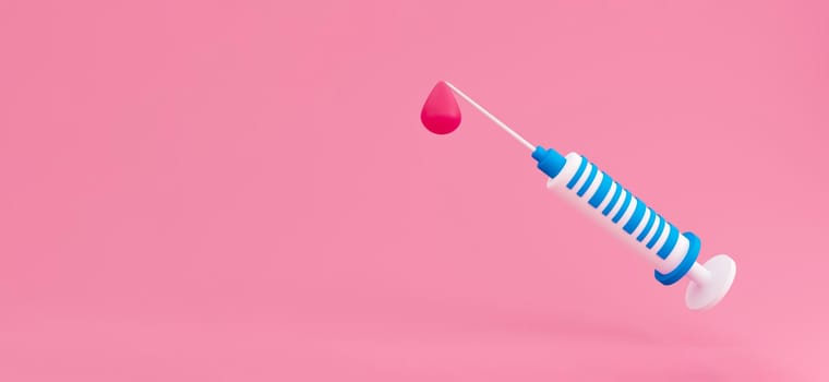3d Syringe for vaccine, vaccination, injection, flu shot. Vaccination icon with Medical equipment. Minimalism concept. 3d illustration render with copy space