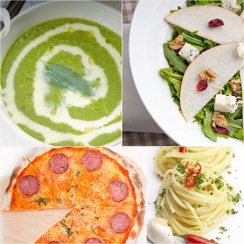 healthy vegetarian pasta soup salad pizza Italian food staples collage