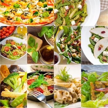 healthy vegetarian pasta soup salad pizza Italian food staples collage