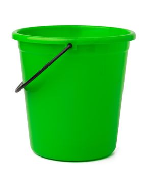 Single plastic bucket isolated on a white background, close up