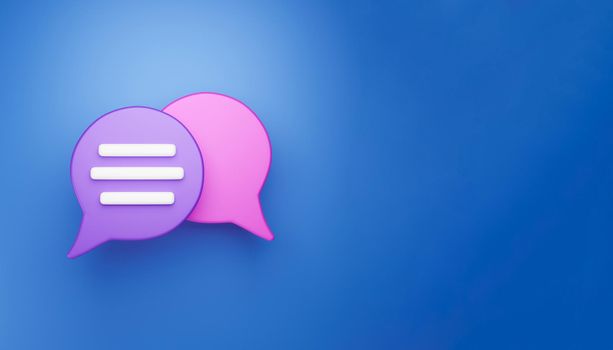 3d Minimal chat conversation concept. Group Speech bubble chat icon isolated on blue background. Message creative social media chatting concept Communication or comment chat symbol. 3D render