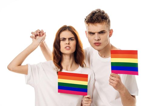 couple Flag lgbt transgender sexual minorities light background. High quality photo