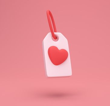 Red Heart tag icon isolated on cute background. Love symbol. Valentine day symbol. Minimal creative concept. 3d illustration 3D render