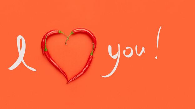 Valentine's day greeting card made of heart-shaped peppers